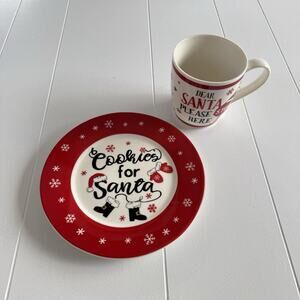 Christmas Stoneware Cookies For Santa Plate & Dear Santa Please Stop Here Mug